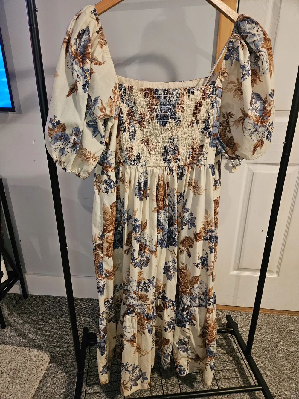Abercrombie & Fitch Cream Maxi Dress with Blue & Brown Floral